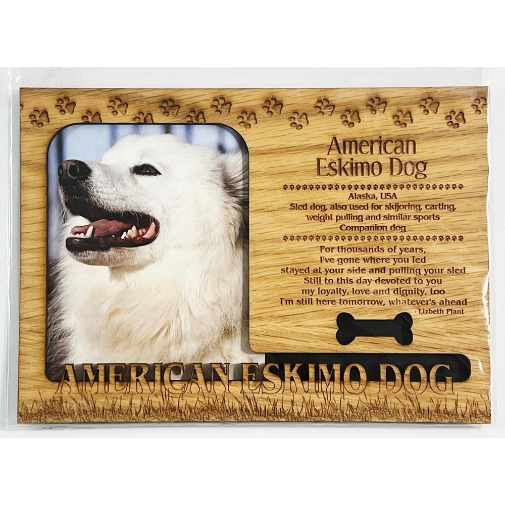 AMERICAN ESKIMO Dog Profile Laser Engraved Wood Picture Frame Magnet